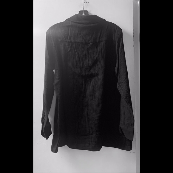 🌟 Black-Bubble Gauze Shirt with Collar - Picture 3 of 4